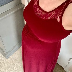 Everly Grey long burgundy maternity dress stretch